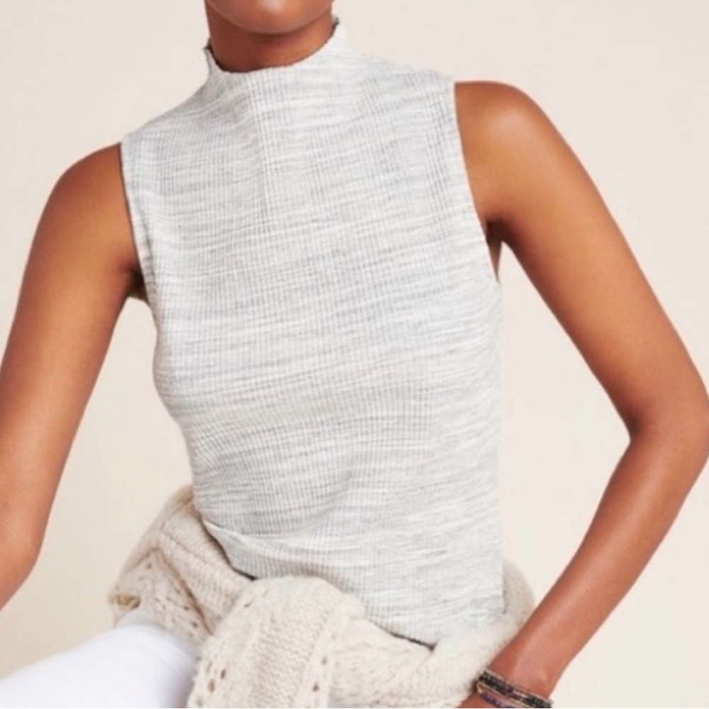 Anthropologie Eri + Ali Gray Tenley Preppy Ribbed Office Basics Mock Neck Top S
